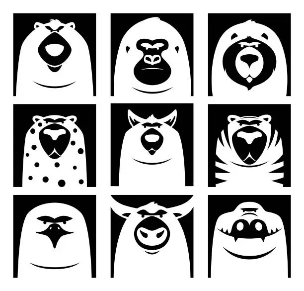 Vector illustration of dangerous wild animals icons