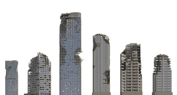 istock Ruined Skyscrapers Isolated On White 3D Illustration 1060840668