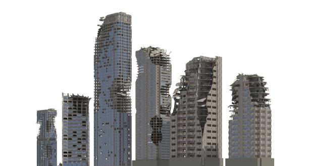istock Ruined Skyscrapers Isolated On White 3D Illustration 1060840680