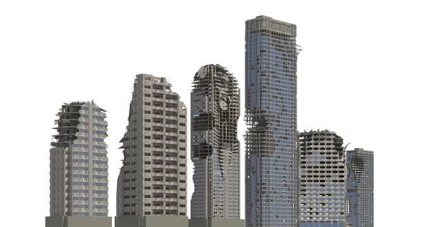 istock Ruined Skyscrapers Isolated On White 3D Illustration 1060840682