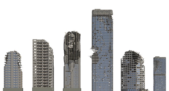 Ruinas rascacielos aislados en blanco Ilustración 3D photo