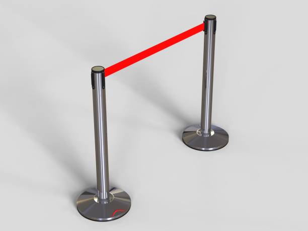 Stainless Chrome Pole with extending blank ribbon. 3d render illustration.