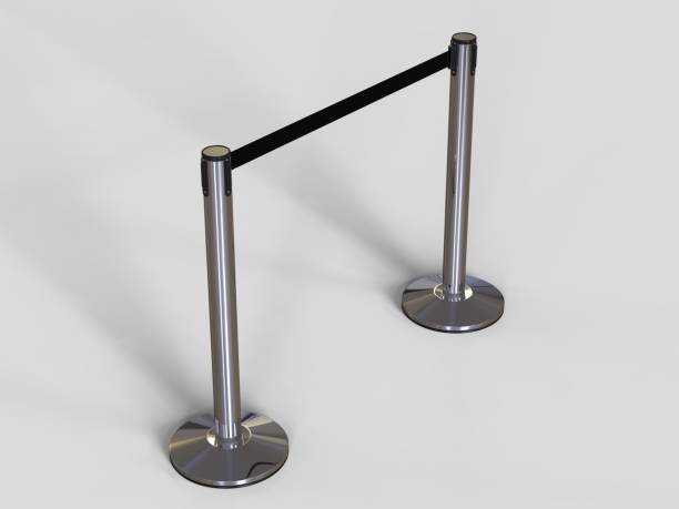 Stainless Chrome Pole with extending blank ribbon. 3d render illustration.