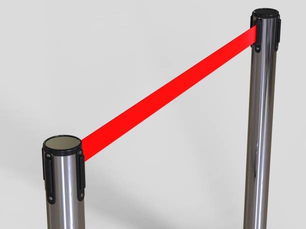 istock Stainless Chrome Pole with extending blank ribbon. 3d render illustration. 1060844220