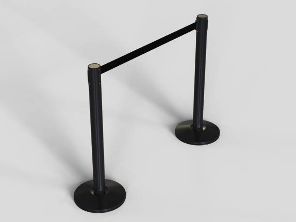 Stainless Chrome Pole with extending blank ribbon. 3d render illustration.