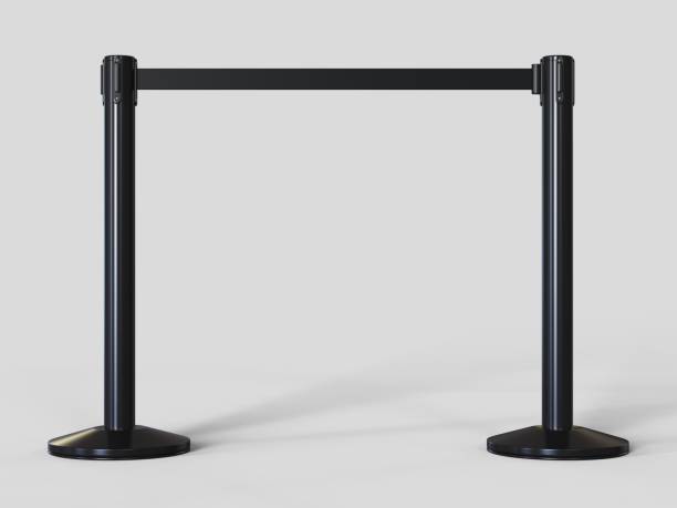 istock Stainless Chrome Pole with extending blank ribbon. 3d render illustration. 1060845668