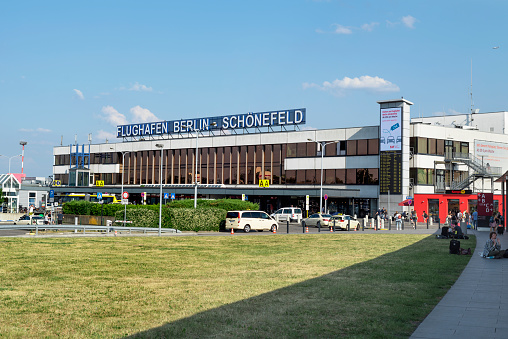 Berlin, Germany - May 28, 2018: A view of the facade of the Flughafen Berlin Schonefeld, the Schonefeld Airport in Berlin, Germany