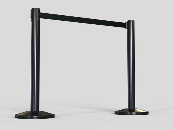istock Stainless Chrome Pole with extending blank ribbon. 3d render illustration. 1060846110