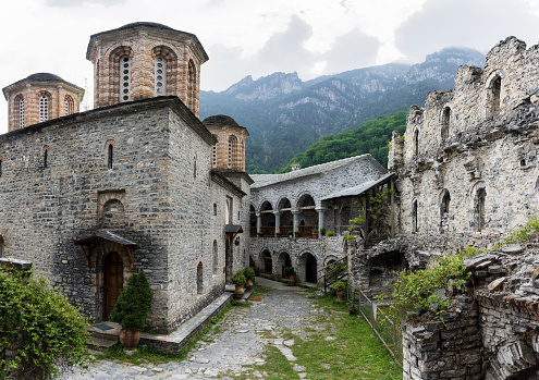 View of the historical Monastery  of Agios Dionysios on Mount Olympus in Greece