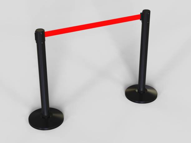 istock Stainless Chrome Pole with extending blank ribbon. 3d render illustration. 1060846540