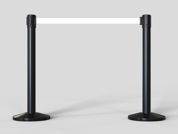 Stainless Chrome Pole with extending blank ribbon. 3d render illustration.