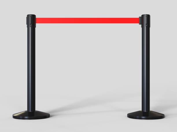 istock Stainless Chrome Pole with extending blank ribbon. 3d render illustration. 1060849540