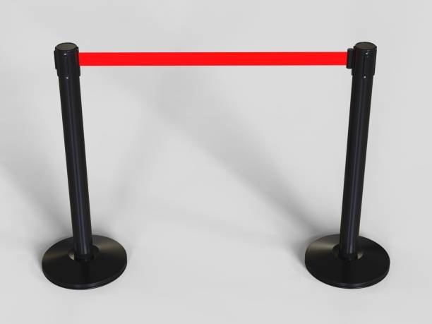 istock Stainless Chrome Pole with extending blank ribbon. 3d render illustration. 1060849584