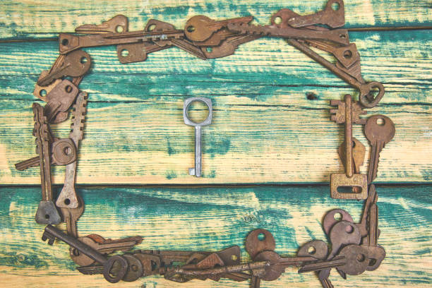 istock Collection of many different old retro keys 1060850802