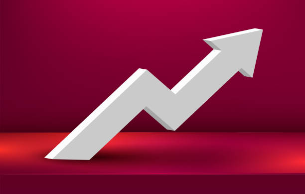 istock Modern growing arrow on scene podium. Finance concept. 1060855368