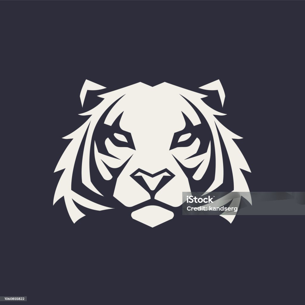 Tiger Mascot Vector Icon Tiger mascot vector art. Frontal symmetric image of tiger looking dangerous. Vector monochrome icon. Tiger stock vector