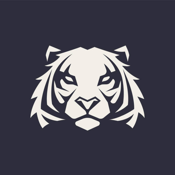 Tiger Mascot Vector Icon Tiger mascot vector art. Frontal symmetric image of tiger looking dangerous. Vector monochrome icon. tigers stock illustrations