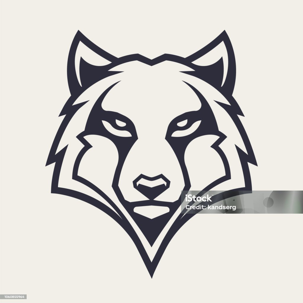 Wolf Mascot Vector Icon Wolf mascot vector art. Frontal symmetric image of wolf looking dangerous. Vector monochrome icon. Wolf stock vector