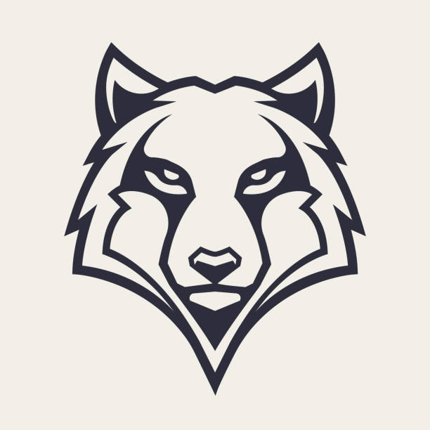 Wolf Mascot Vector Icon Wolf mascot vector art. Frontal symmetric image of wolf looking dangerous. Vector monochrome icon. wolf illustrations stock illustrations