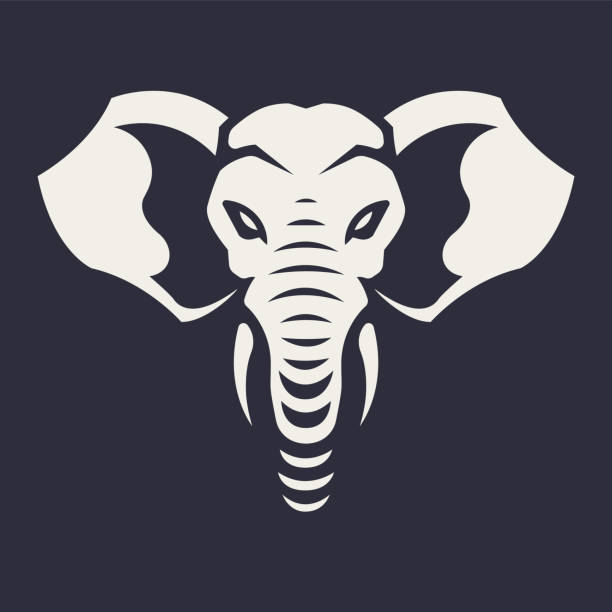 Elephant Mascot Vector Icon Elephant mascot vector art. Frontal symmetric image of elephant looking dangerous. Vector monochrome icon. elephant logo stock illustrations