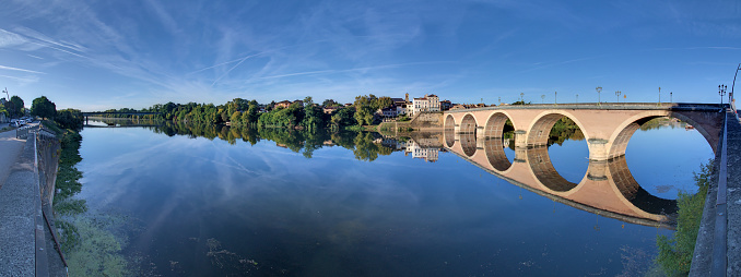 View of the old historic bridge in Bergerac, France