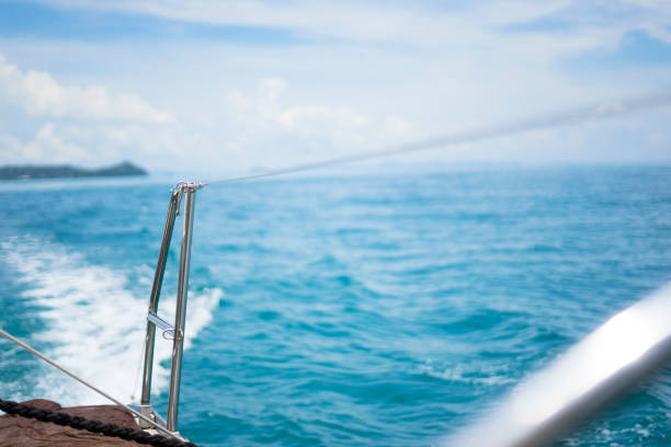 Close up of yacht sailing and blue sea