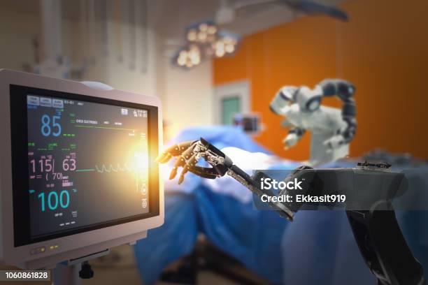 Concepto De Tecnología Médica Inteligente Avanzada Máquina De Cirugía Robótica En El Hospital Cirugía Robótica Son Precisión Miniaturización Incisiones Más Pequeñas Pérdida De Sangre Disminuida Menor Dolor Rápida Curación Tiempo Foto de stock y más banco de imágenes de Robot