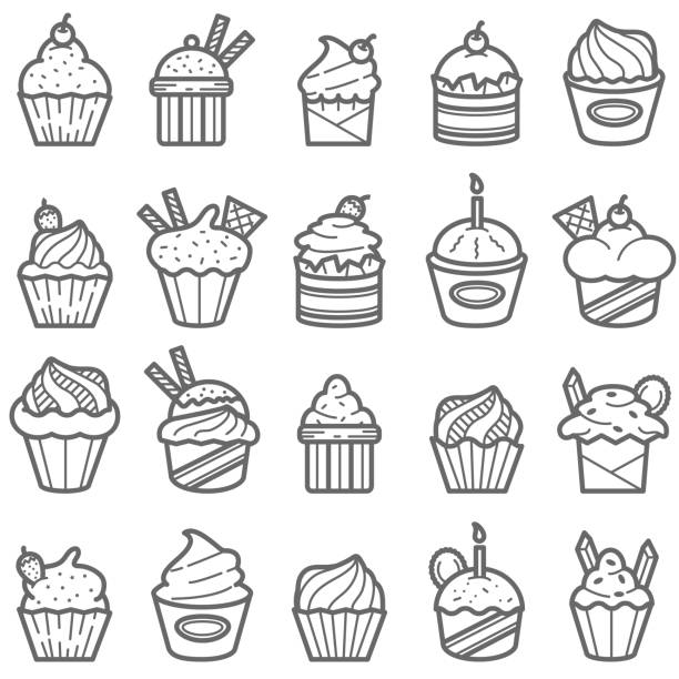 illustrations, cliparts, dessins animés et icônes de cupcake divers style ligne éminent icons set - cupcake cake birthday cake muffin