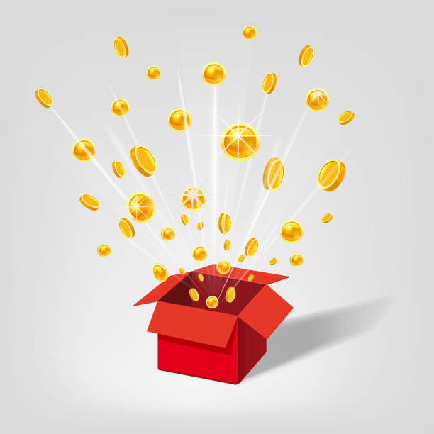 istock Open Red Gift Box and Coins. Christmas and other Holidays, Present, Win Background. Vector Illustration. Cartoon style 1060866338