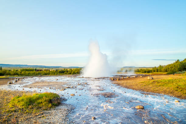 A landscape with Geysir, Iceland stock photo