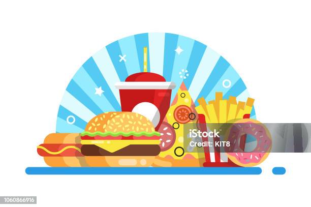 Fast Food Set Composition Stock Illustration - Download Image Now - Unhealthy Eating, Eating, Abstract