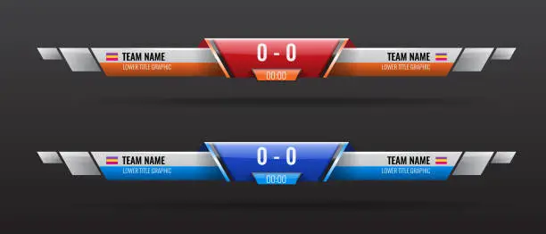 Vector illustration of Sport scoreboard bars or lower third template with time and result display. Vector illustration.