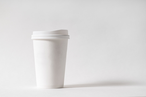 white paper cup on white background.