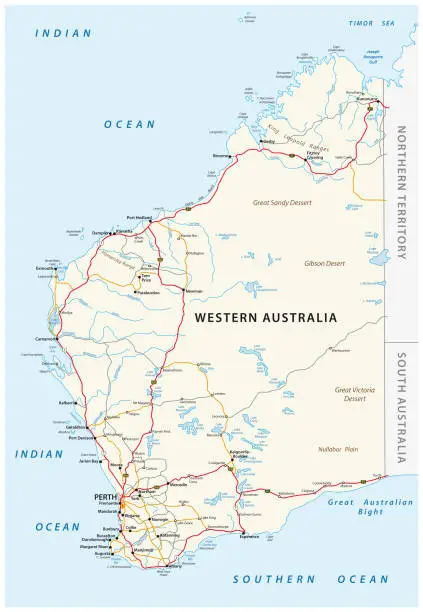 Vector illustration of Road map of the Western Australian state