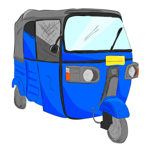 青い bajaj 氏は、インドとインドネシアの経済の公共交通機関の 1 つのフラットな色をスケッチします。 - autorick点のイラスト素材／クリップアート素材／マンガ素材／アイコン素材