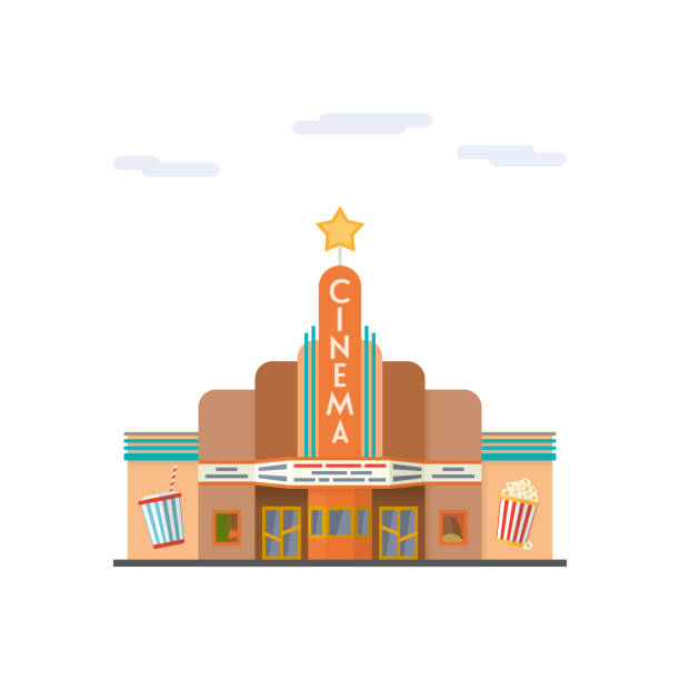 Cinema flat design vector illustration Isolated vector icon of Art Deco movie theater building theatre building stock illustrations