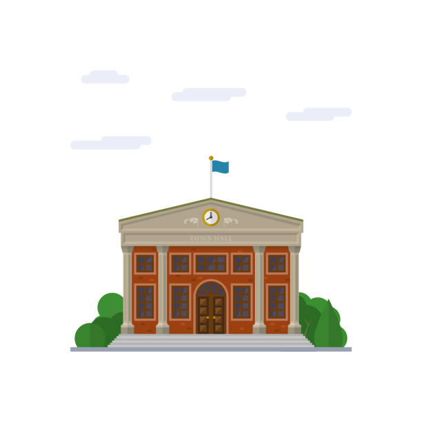rathaus-flaches design-vektor-illustration - rathaus stock-grafiken, -clipart, -cartoons und -symbole