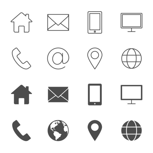 Contacts vector icons outline style an silhouettes Contacts vector icons outline style an silhouettes globe navigational equipment illustrations stock illustrations