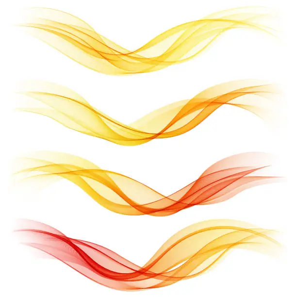 Vector illustration of Set of abstract orange waves. Vector illustration