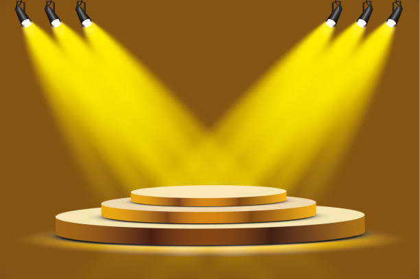 istock Golden podium with a spotlight on a dark background, the first place, fame and popularity. Vector illustration 1060889862