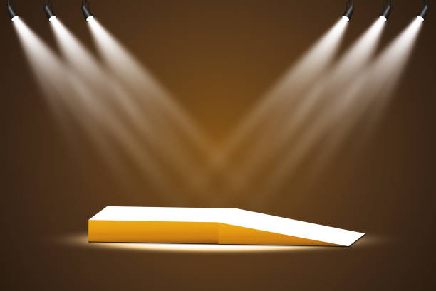 istock Golden podium with a spotlight on a dark background, the first place, fame and popularity. Vector illustration 1060889896