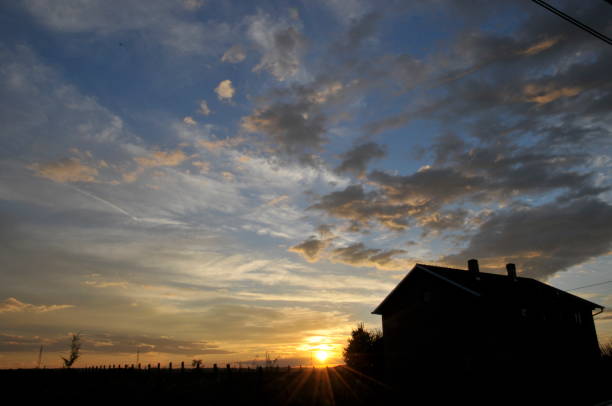 beautiful sunset over farm