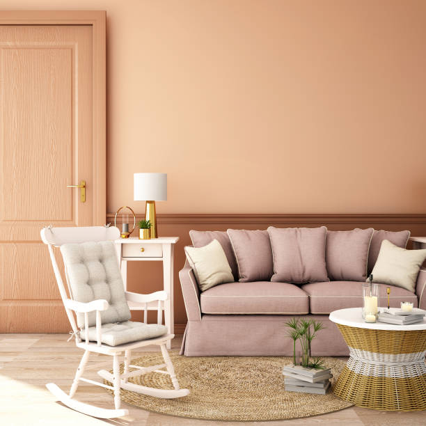 istock interior design for living area or reception with sofa,plant,sidetable,props on wood floor and pink in Scandinavian style background / 3d illustration,3d rendering 1060895722