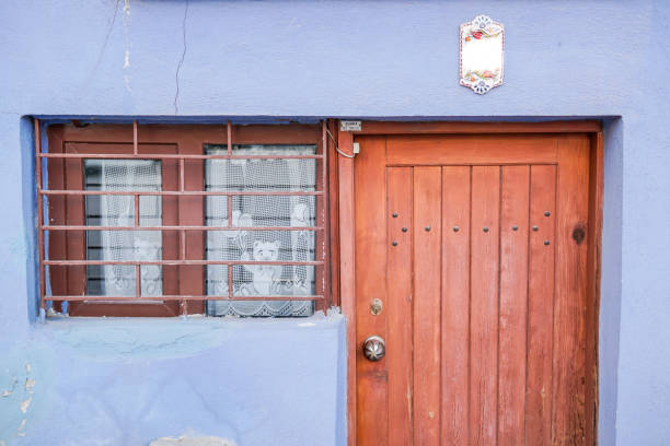 istock Door and window on the blue wall 1060896442