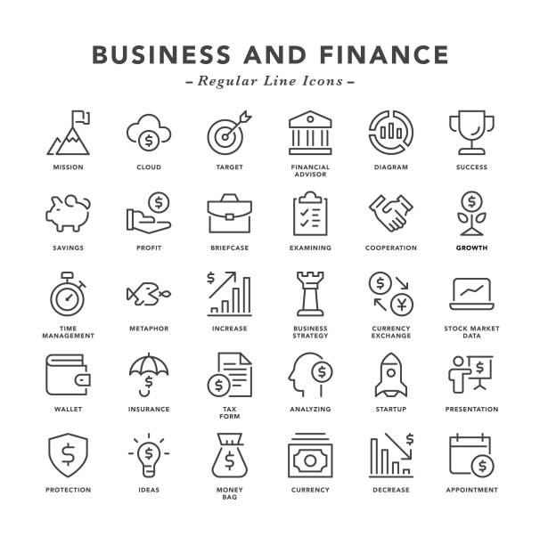 Business and Finance - Regular Line Icons Business and Finance - Regular Line Icons - Vector EPS 10 File, Pixel Perfect 30 Icons. tax patterns stock illustrations