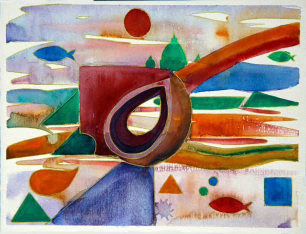 istock Abstract art paiting with church,fish and sun 1060896698