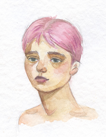 Watercolor art, self-portrait. Photographer's daughter (17 y.o.) own artwork