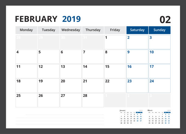 istock 2019 calendar planner corporate template design February week start on Monday. 1060901494