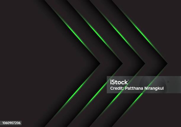 Abstract Green Light Arrows Direction On Black Design Modern Futuristic Background Vector Illustration Stock Illustration - Download Image Now