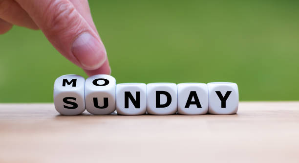 istock Hand is turning dice and changes the word Sunday to Monday 1060908380